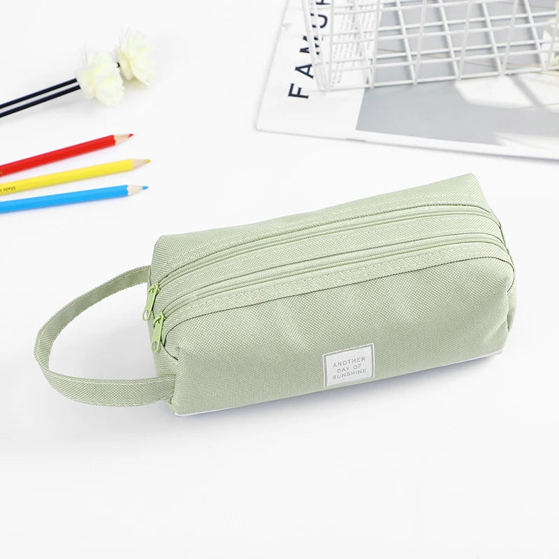 Pencil Case Multiple Compartments Durable Fabric Carry Handle