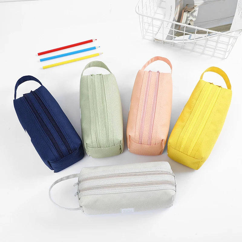 Pencil Case Multiple Compartments Durable Fabric Carry Handle
