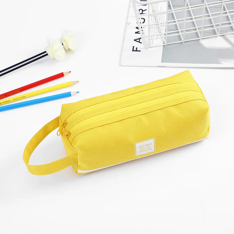 Pencil Case Multiple Compartments Durable Fabric Carry Handle