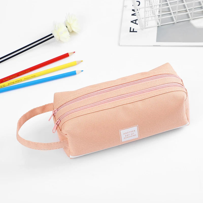 Pencil Case Multiple Compartments Durable Fabric Carry Handle