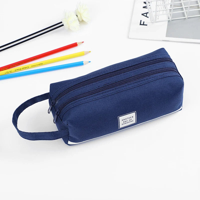 Pencil Case Multiple Compartments Durable Fabric Carry Handle