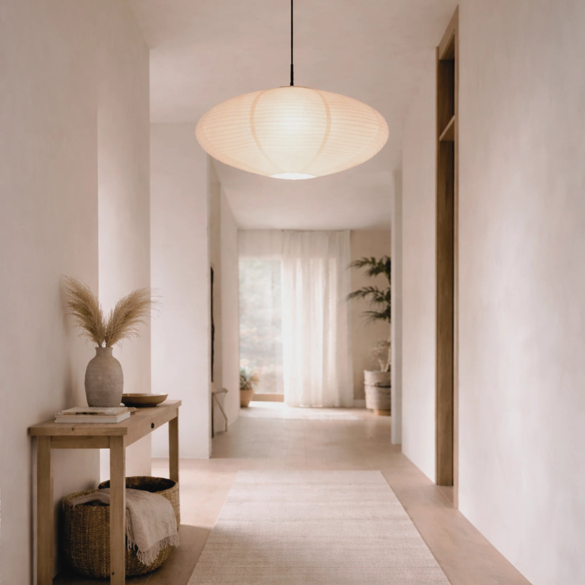 Pendant Light Cotton Paper Shade Adjustable Hanging Height Soft Diffused Lighting