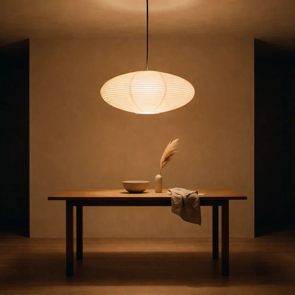 Pendant Light Cotton Paper Shade Adjustable Hanging Height Soft Diffused Lighting