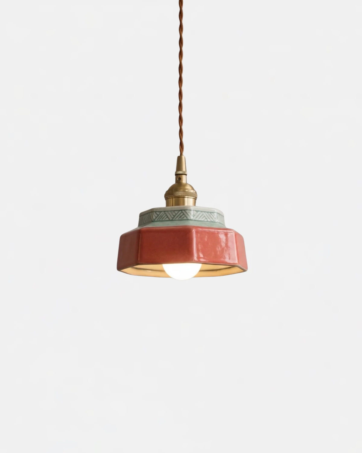 Pendant Light Glazed Ceramic Brass Details Adjustable Cable