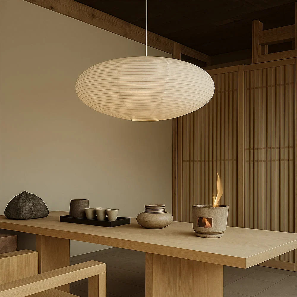 Pendant Light Handmade Cotton Paper Shade Adjustable Height