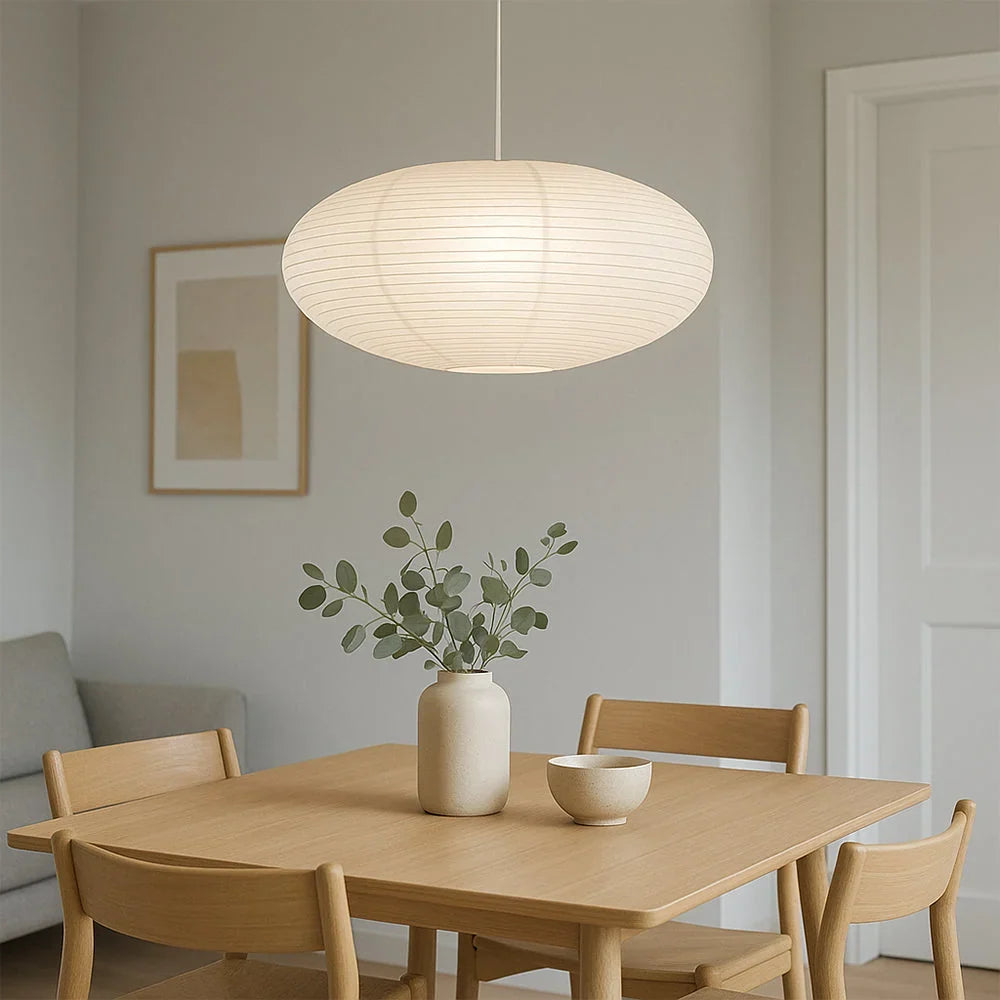 Pendant Light Handmade Cotton Paper Shade Adjustable Height