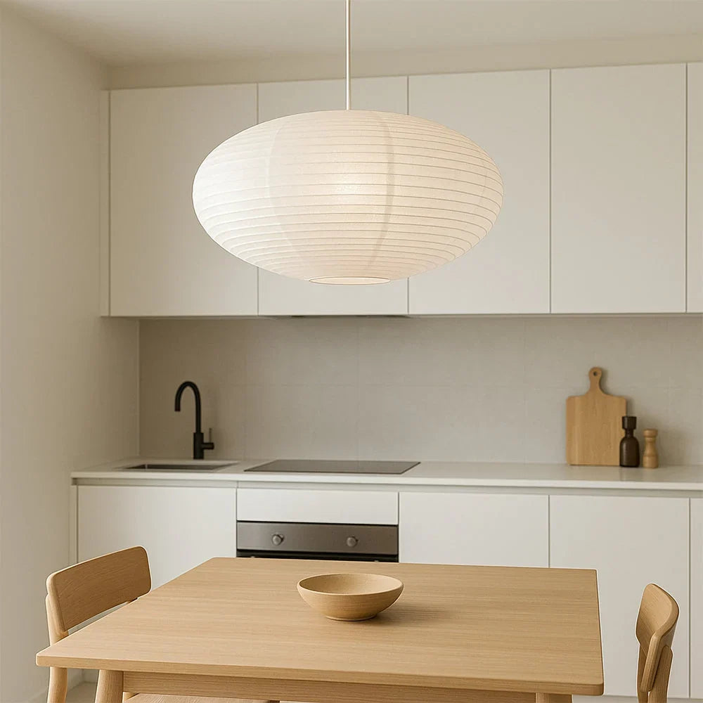 Pendant Light Handmade Cotton Paper Shade Adjustable Height