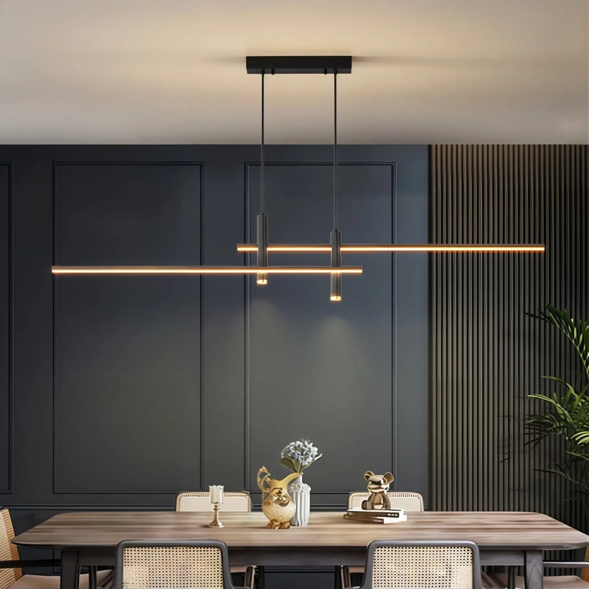 Pendant Light Linear Black Integrated LED Adjustable Dimmable With Remote Control