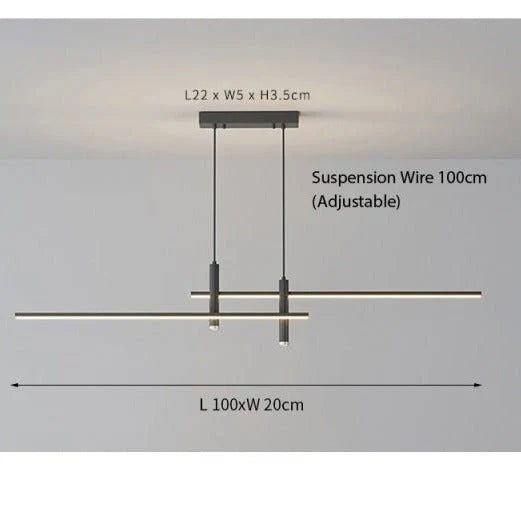 Pendant Light Linear Black Integrated LED Adjustable Dimmable With Remote Control