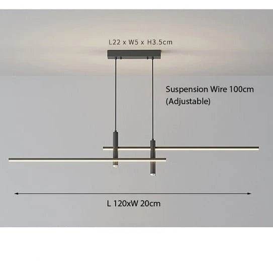 Pendant Light Linear Black Integrated LED Adjustable Dimmable With Remote Control