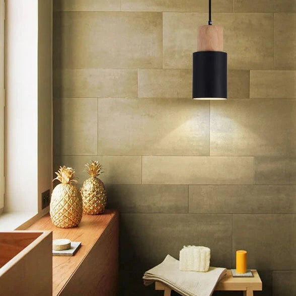 Pendant Light Modern Industrial Metal & Wood Adjustable Height
