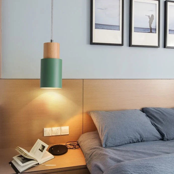 Pendant Light Modern Industrial Metal & Wood Adjustable Height
