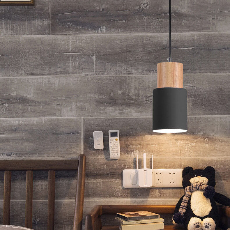 Pendant Light Modern Industrial Metal & Wood Adjustable Height