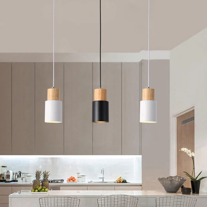 Pendant Light Modern Industrial Metal & Wood Adjustable Height