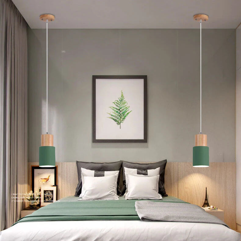 Pendant Light Modern Industrial Metal & Wood Adjustable Height