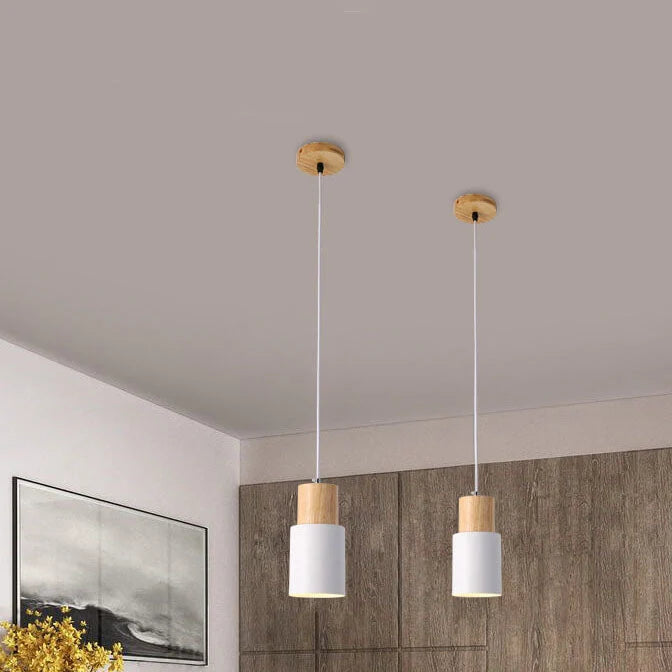 Pendant Light Modern Industrial Metal & Wood Adjustable Height