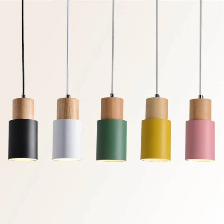 Pendant Light Modern Industrial Metal & Wood Adjustable Height