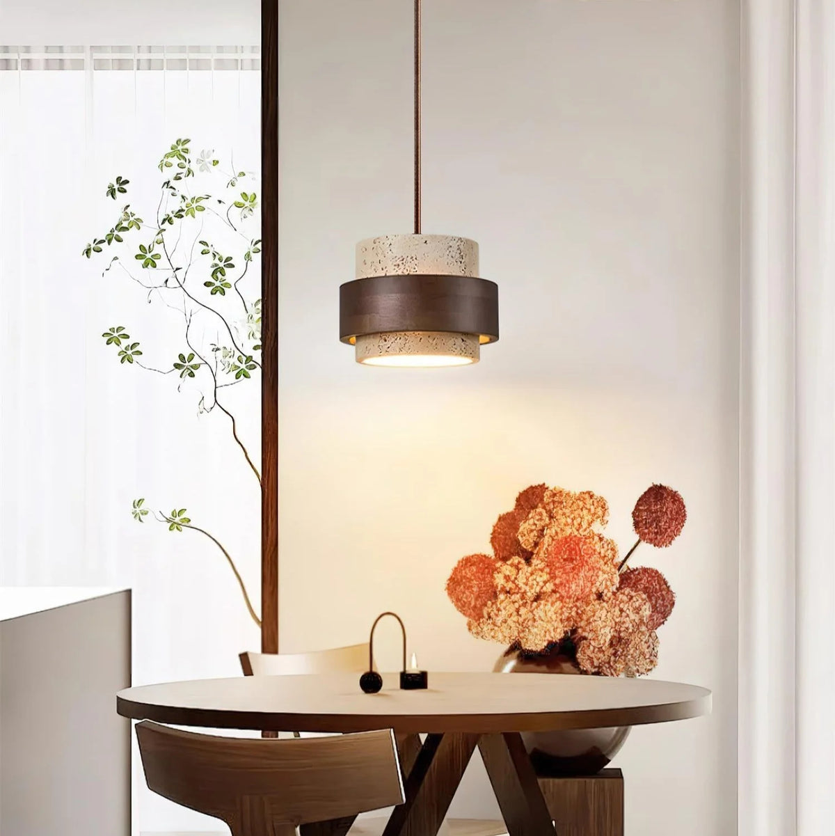 Pendant Light Natural Travertine Adjustable Height Bulb Included