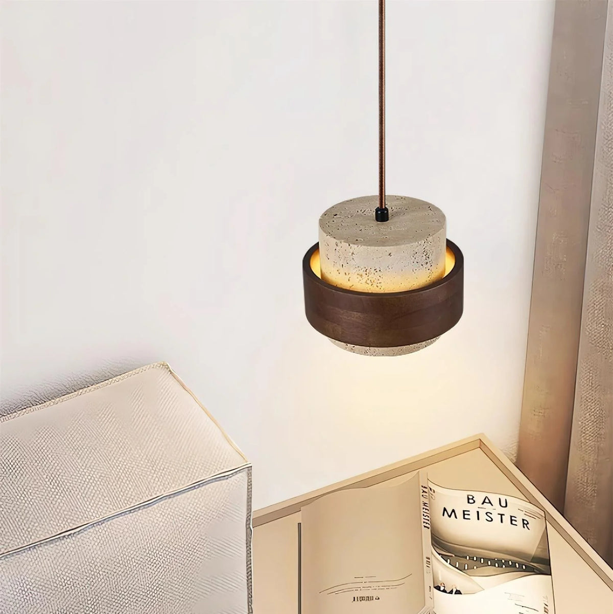 Pendant Light Natural Travertine Adjustable Height Bulb Included