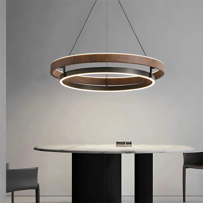 Pendant Light Round Wood-Look Dimmable With Remote Control