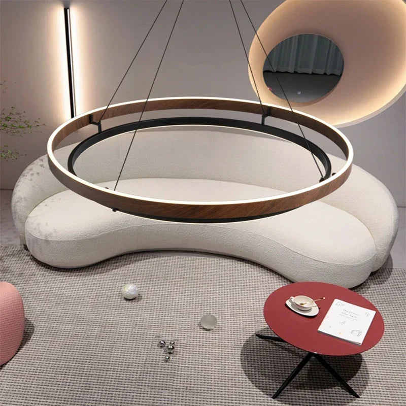Pendant Light Round Wood-Look Dimmable With Remote Control