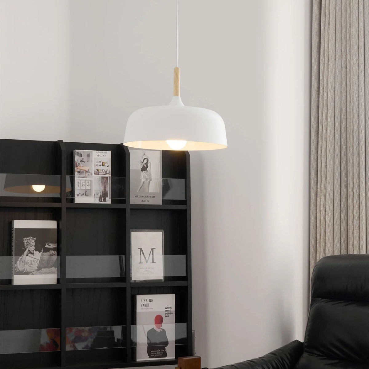 Pendant Light Zinc Alloy Shade Solid Wood Cap Adjustable Cord