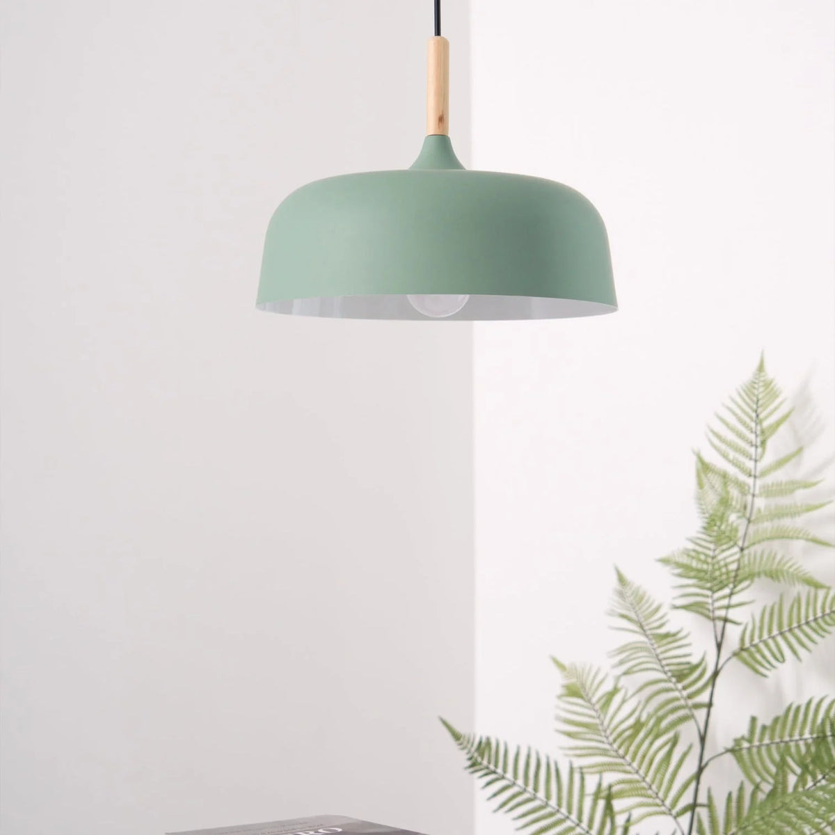 Pendant Light Zinc Alloy Shade Solid Wood Cap Adjustable Cord