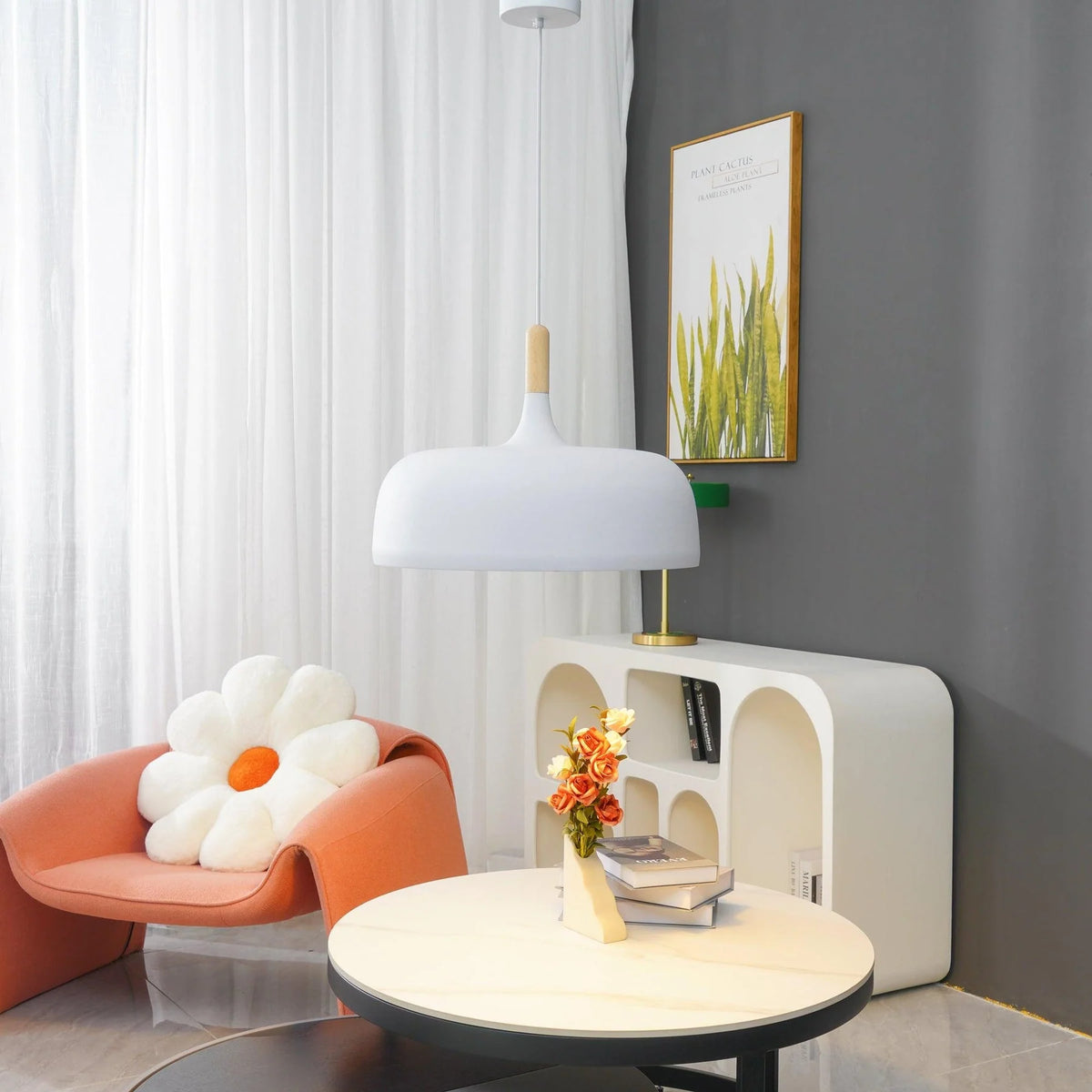Pendant Light Zinc Alloy Shade Solid Wood Cap Adjustable Cord