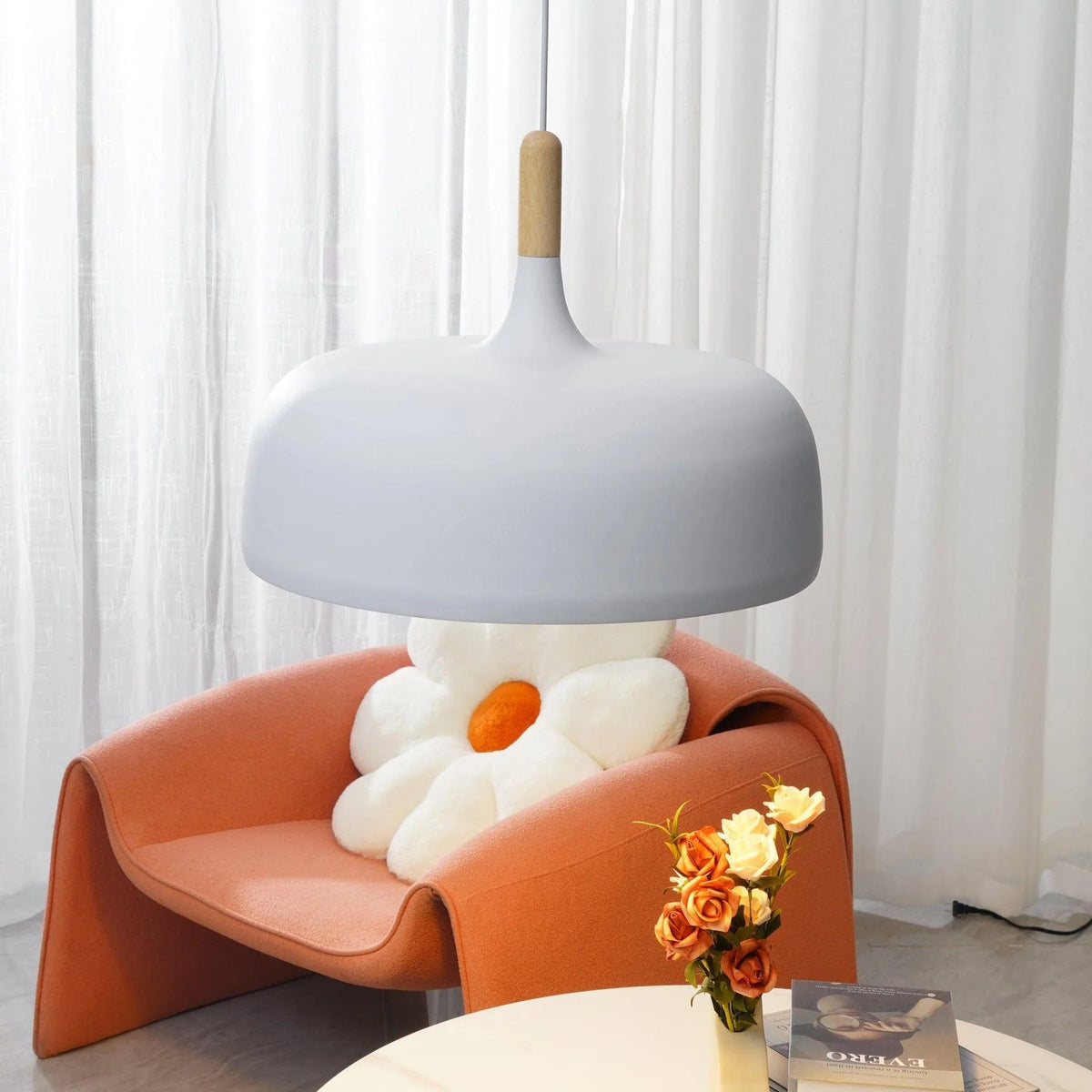 Pendant Light Zinc Alloy Shade Solid Wood Cap Adjustable Cord