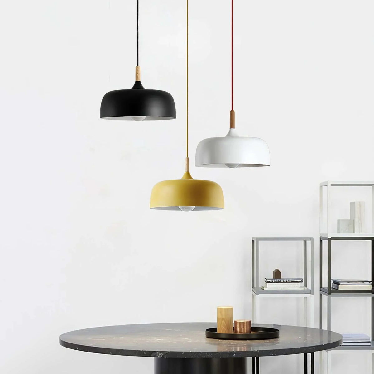 Pendant Light Zinc Alloy Shade Solid Wood Cap Adjustable Cord