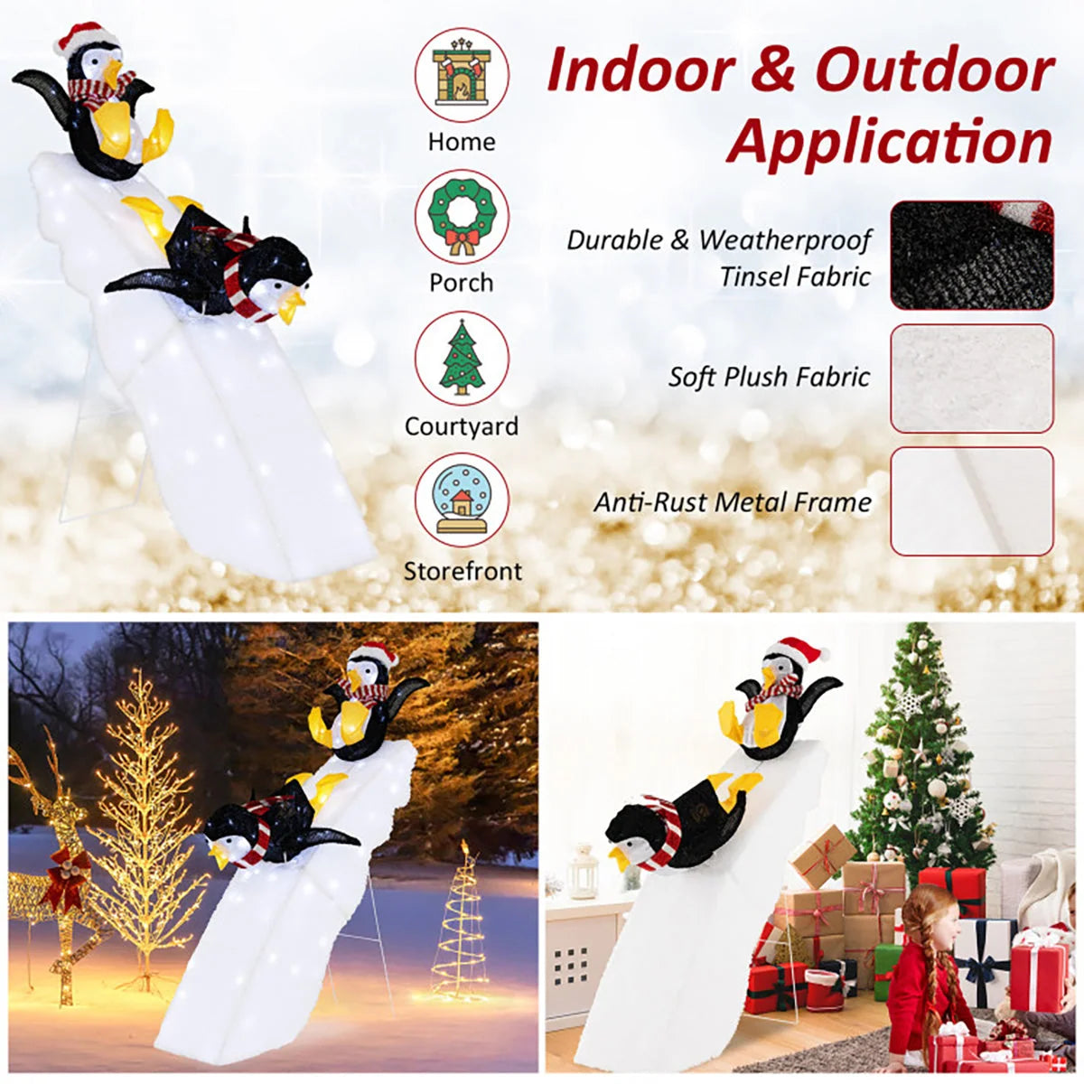 Penguin Christmas Decoration Pre-Lit 130 LED Weatherproof