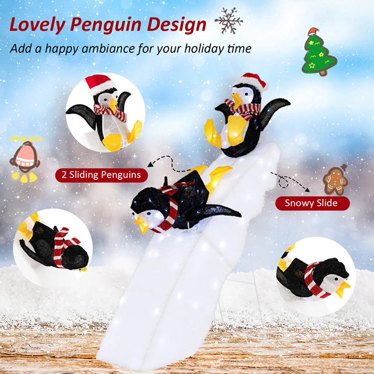 Penguin Christmas Decoration Pre-Lit 130 LED Weatherproof