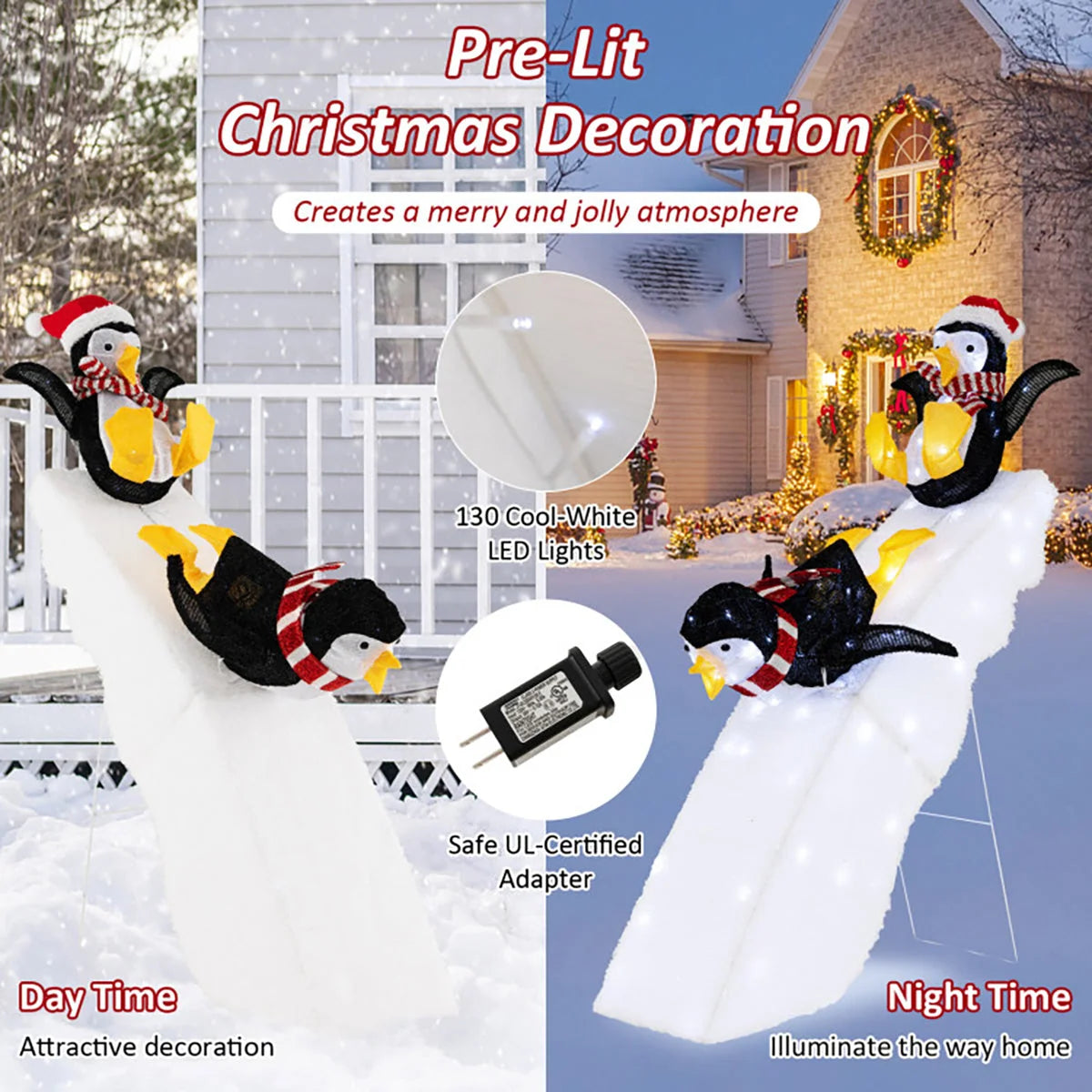 Penguin Christmas Decoration Pre-Lit 130 LED Weatherproof