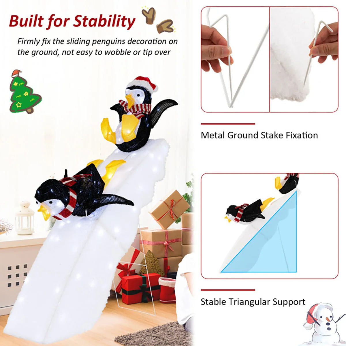 Penguin Christmas Decoration Pre-Lit 130 LED Weatherproof