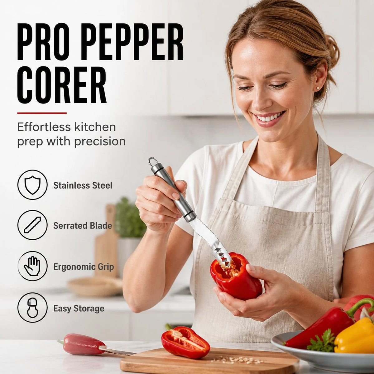 Pepper Corer Stainless Steel Serrated Blade Non-Slip Handle