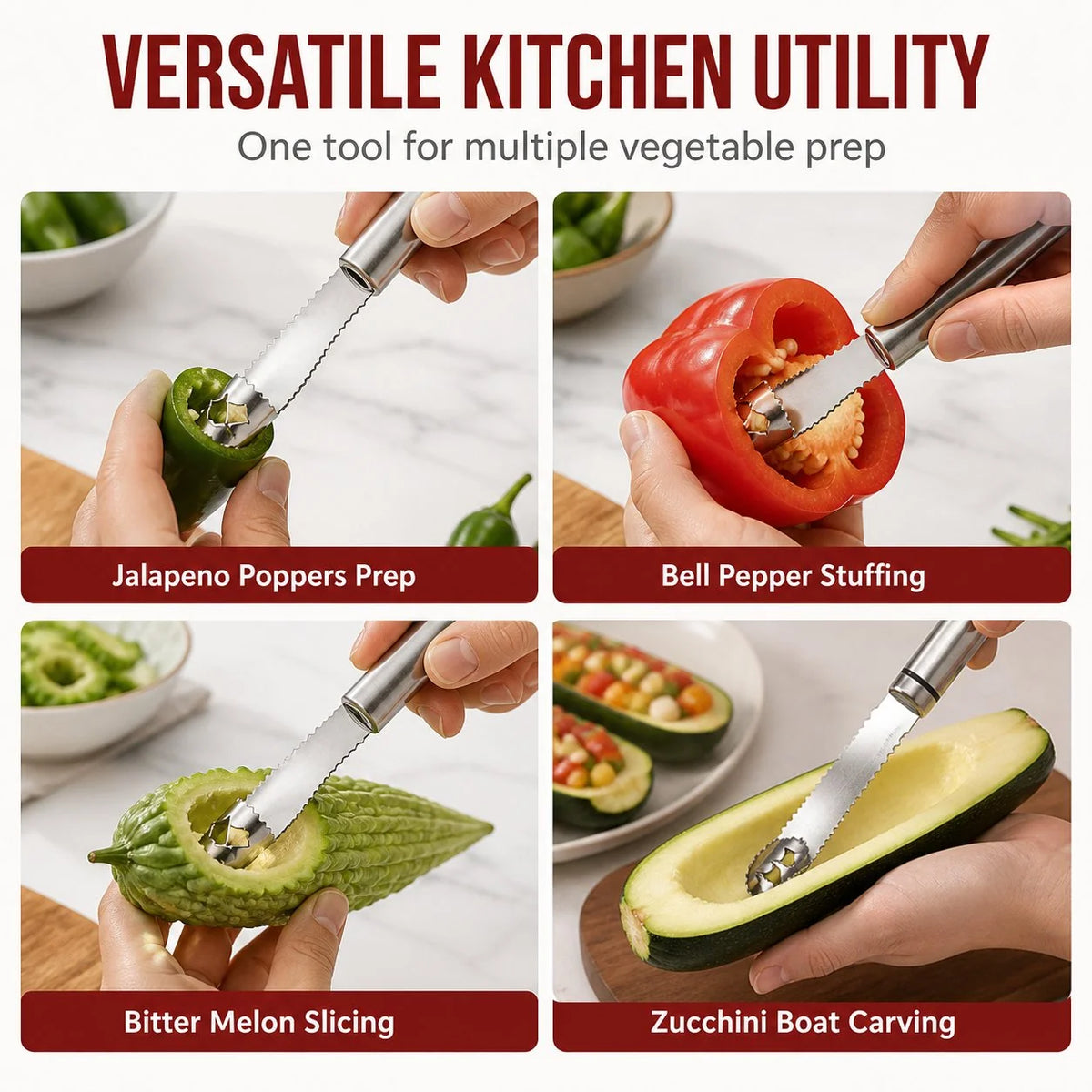 Pepper Corer Stainless Steel Serrated Blade Non-Slip Handle