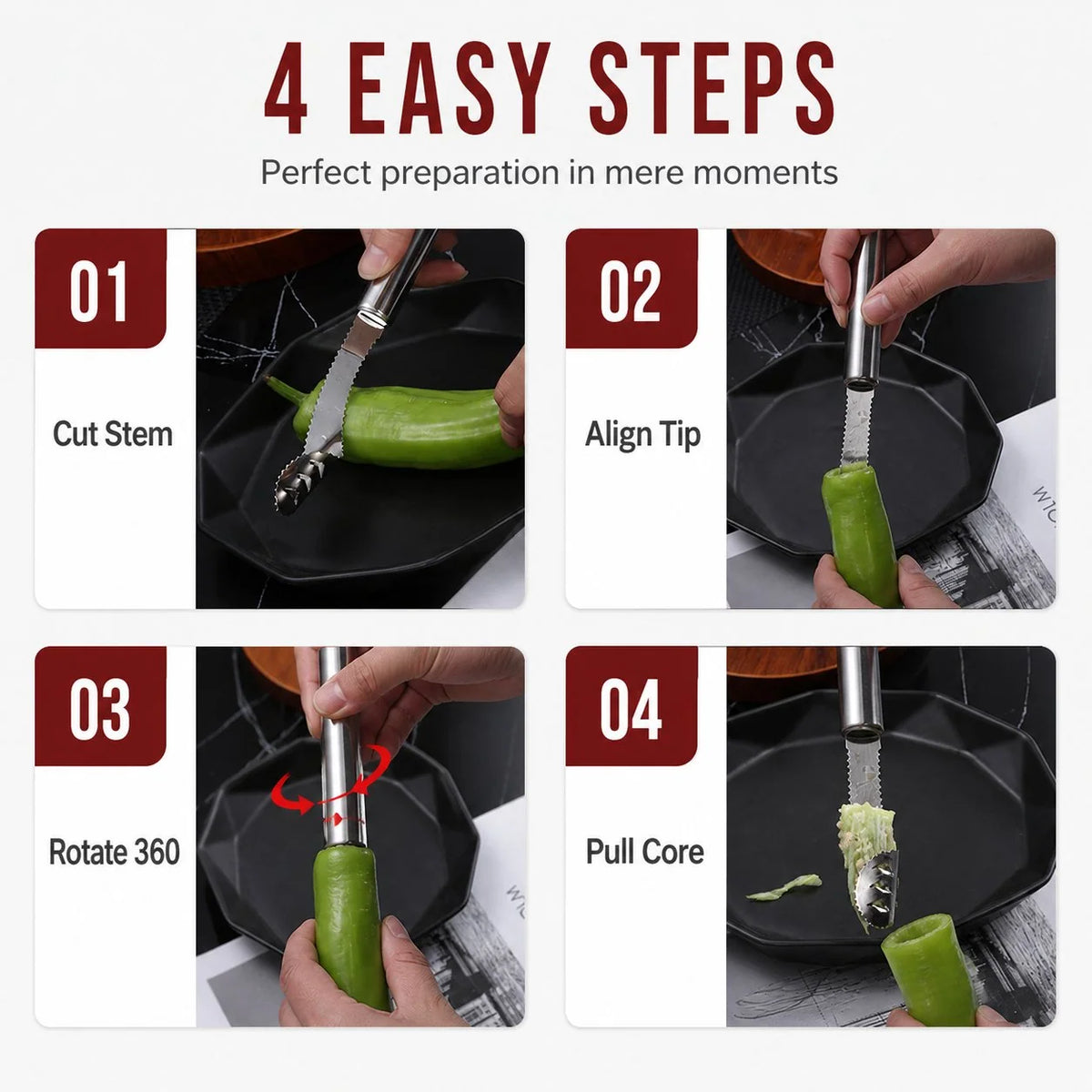 Pepper Corer Stainless Steel Serrated Blade Non-Slip Handle