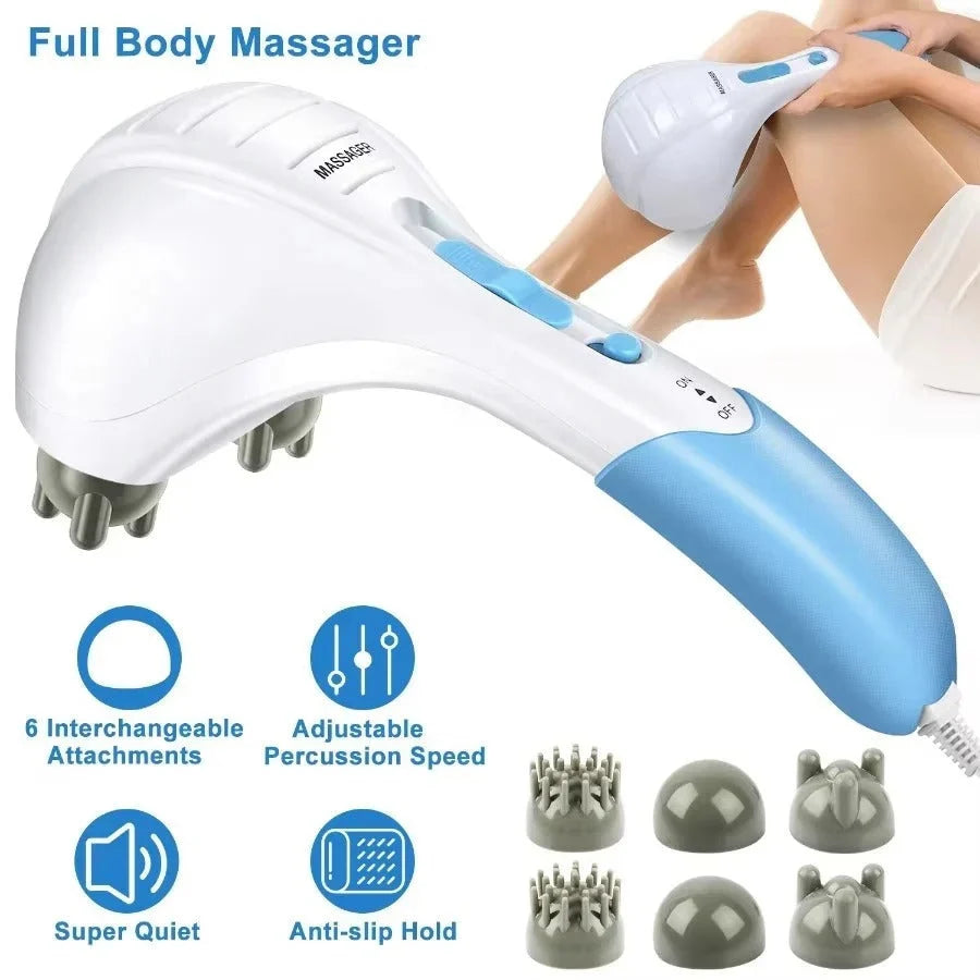 Percussion Massager Dual Vibration Heads Adjustable Speed Control Angled Grip