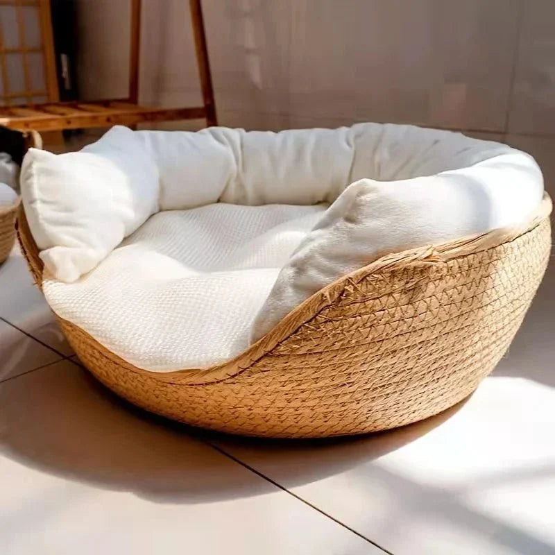 Pet Bed Woven Bamboo Wicker Breathable Wipe-Clean Surface