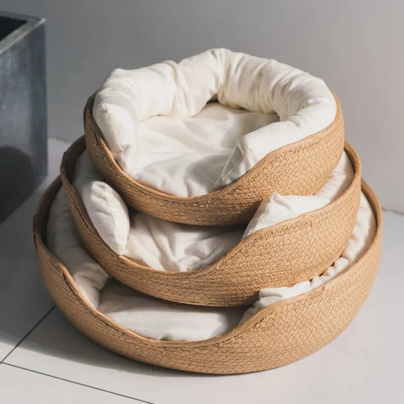 Pet Bed Woven Bamboo Wicker Breathable Wipe-Clean Surface