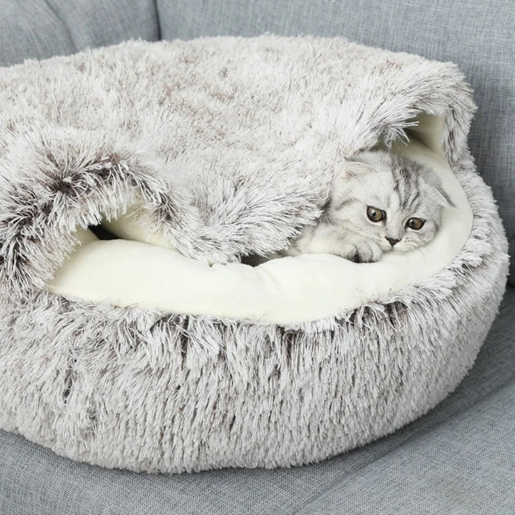 Pet Cave Bed Half-Covered Plush Lining
