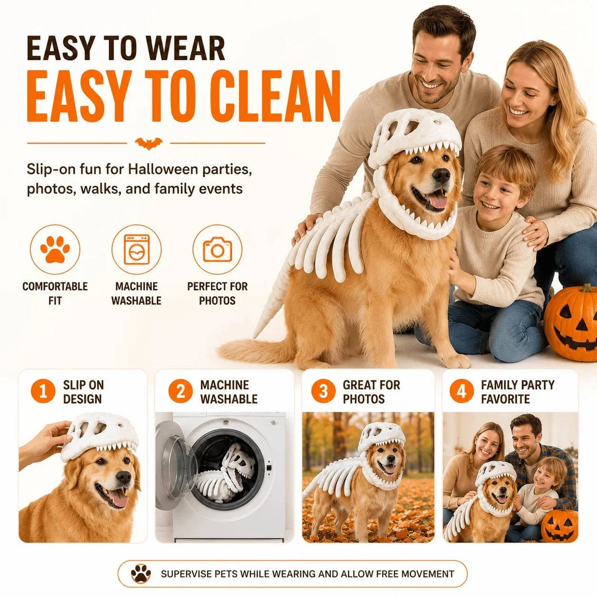 Pet Costume 3D Skeleton Design Machine-Washable Stretch Plush