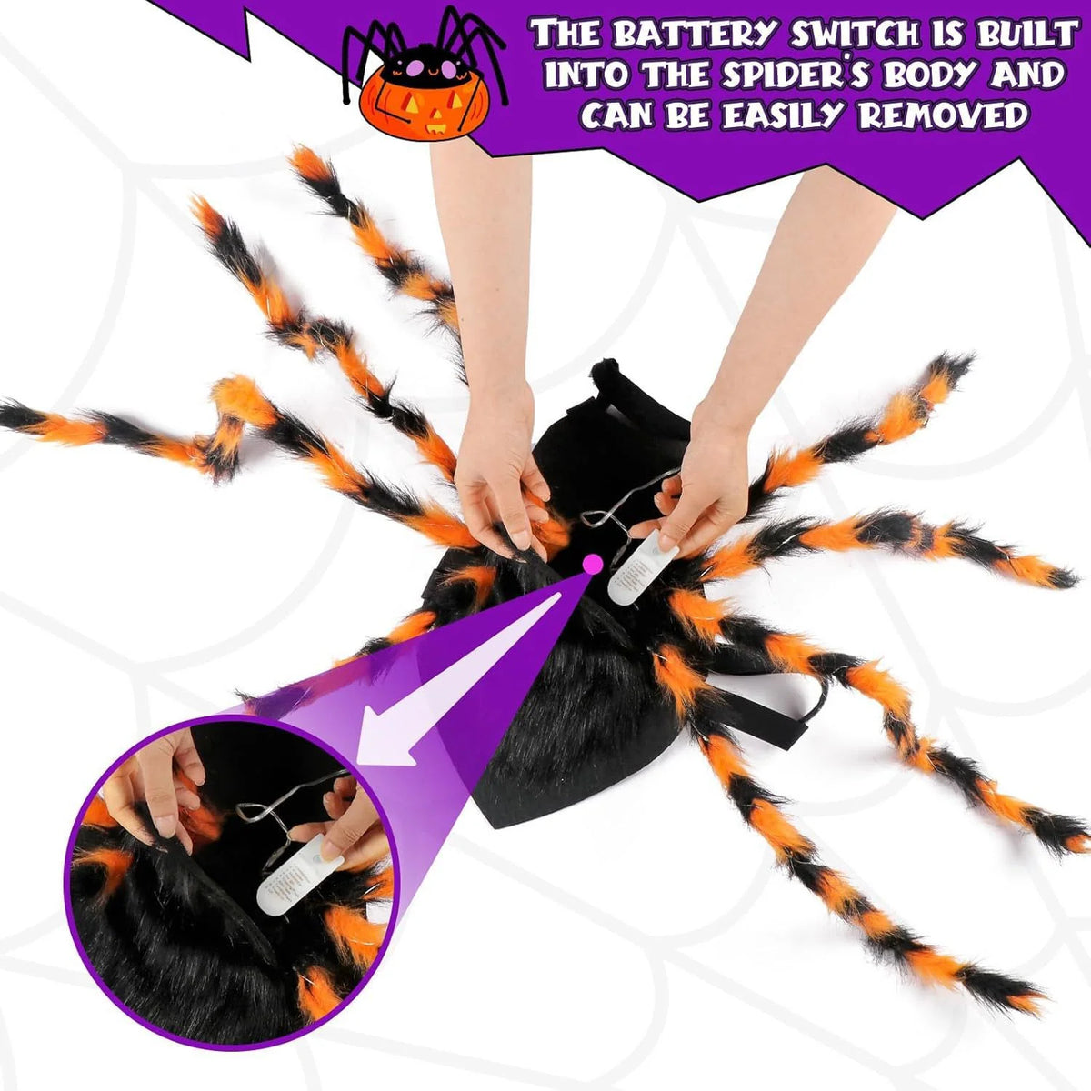Pet Costume Spider Design Eight Plush Legs Adjustable Velcro