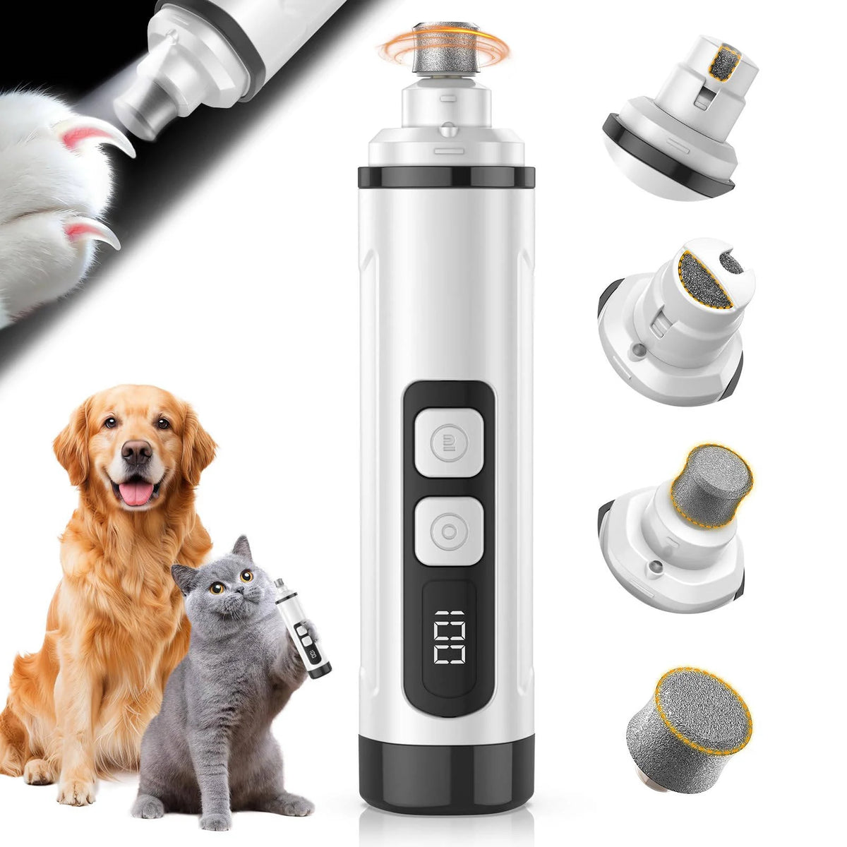 Pet Nail Grinder Cordless Quiet Motor LED Light 3 Speeds