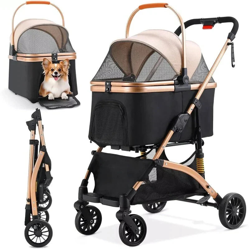 Pet Stroller Foldable Detachable Carrier 88 Lb Capacity