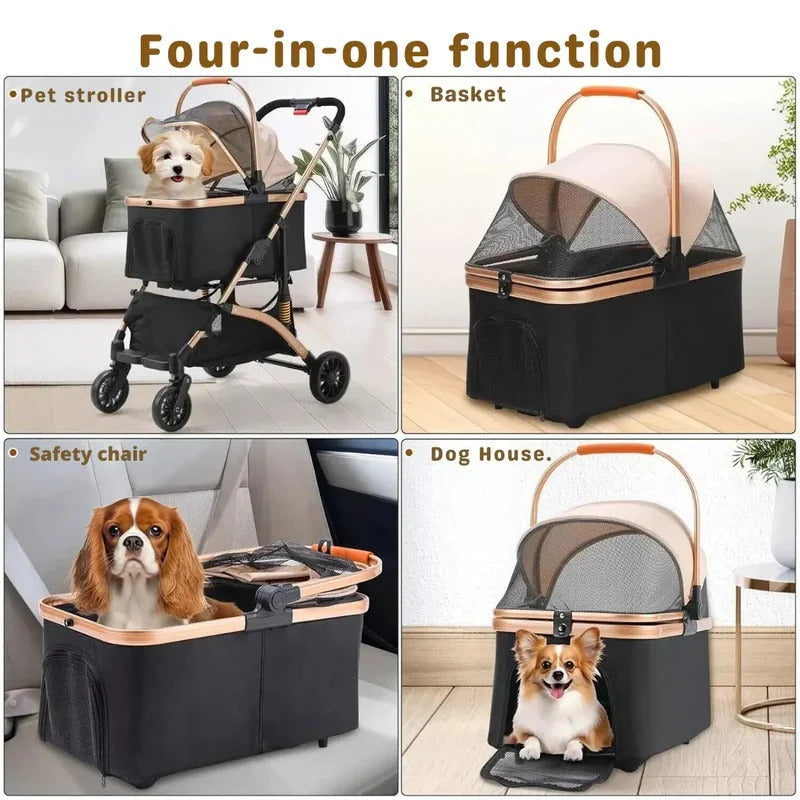 Pet Stroller Foldable Detachable Carrier 88 Lb Capacity