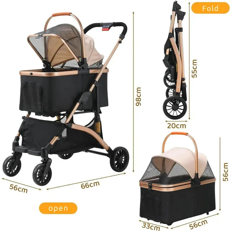 Pet Stroller Foldable Detachable Carrier 88 Lb Capacity
