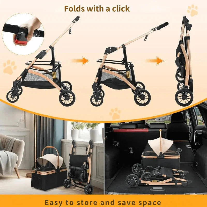 Pet Stroller Foldable Detachable Carrier 88 Lb Capacity