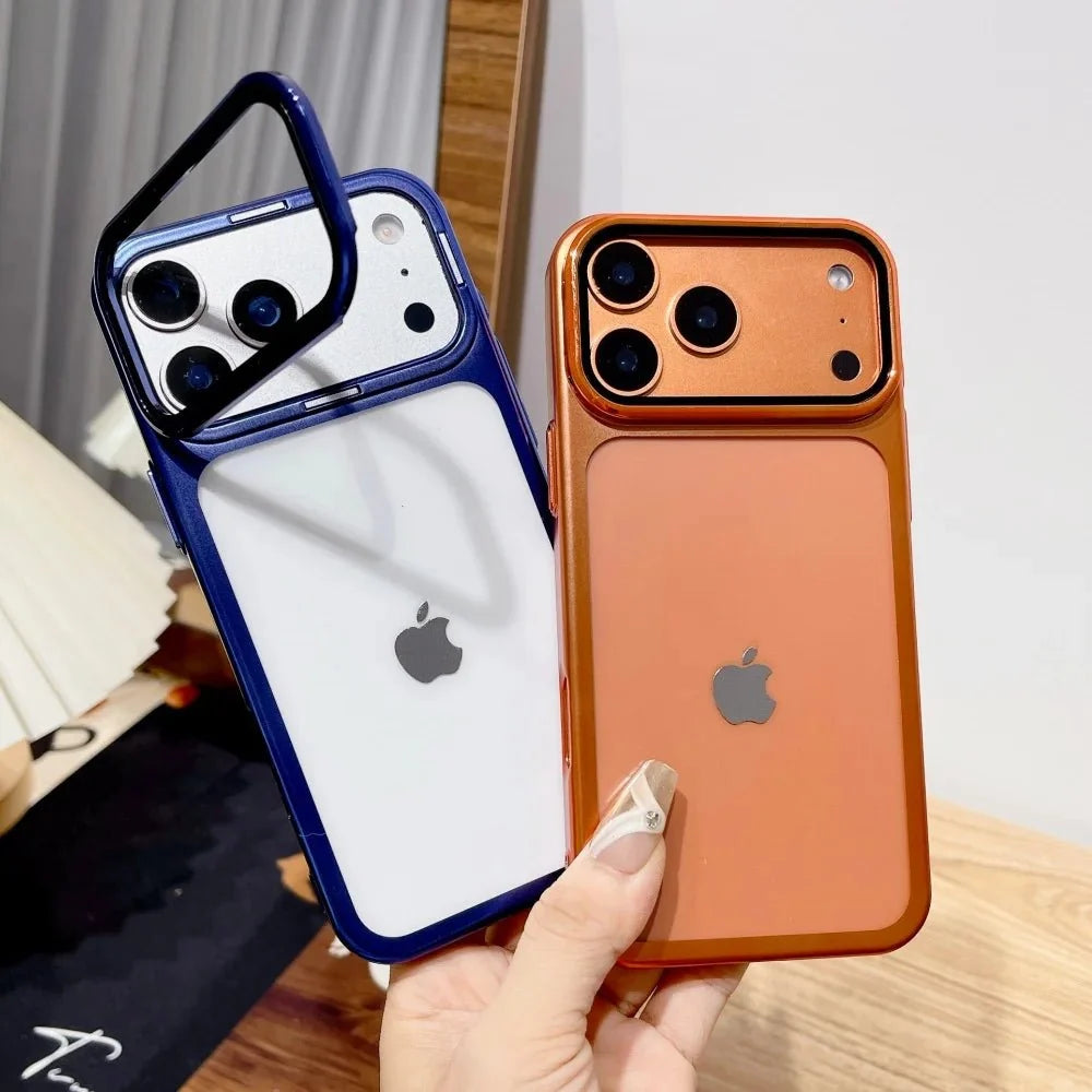 Phone Case Clear Foldable Stand Glass Camera Protection