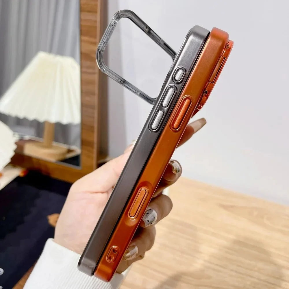 Phone Case Clear Foldable Stand Glass Camera Protection
